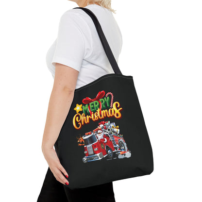 Christmas Fire Truck Tote Bag