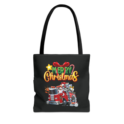 Christmas Fire Truck Tote Bag