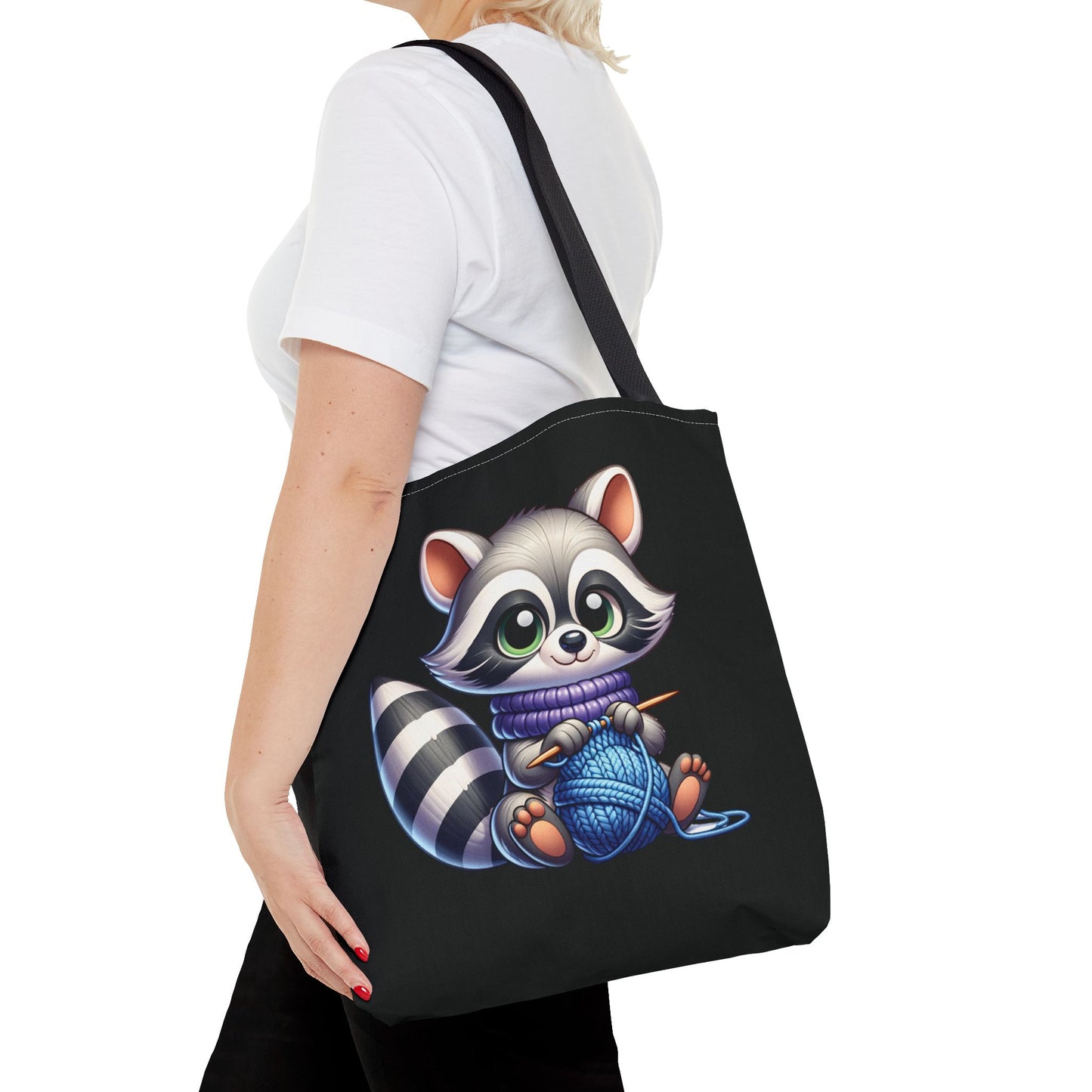 Knitting Raccoon Tote Bag