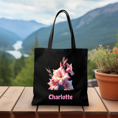 Personalized August Birthday Tote Bag - Gladiolus