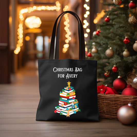 Personalized Christmas Book Tote Bag