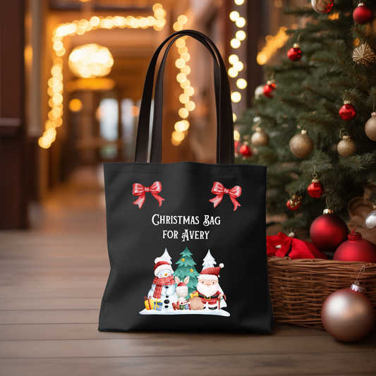 Personalized Christmas Bow Tote Bag