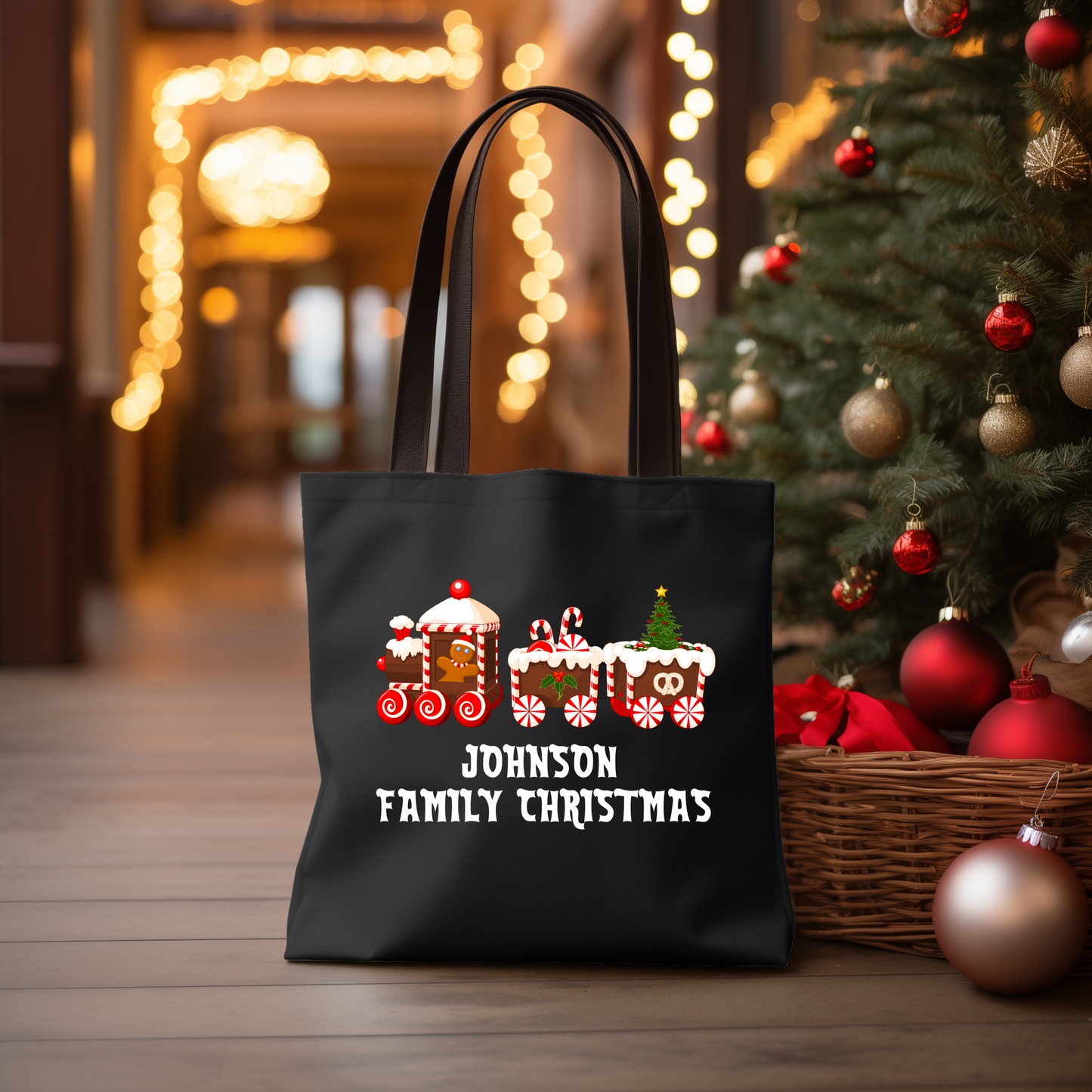 Personalized Family Christmas Candy Train Tote Bag