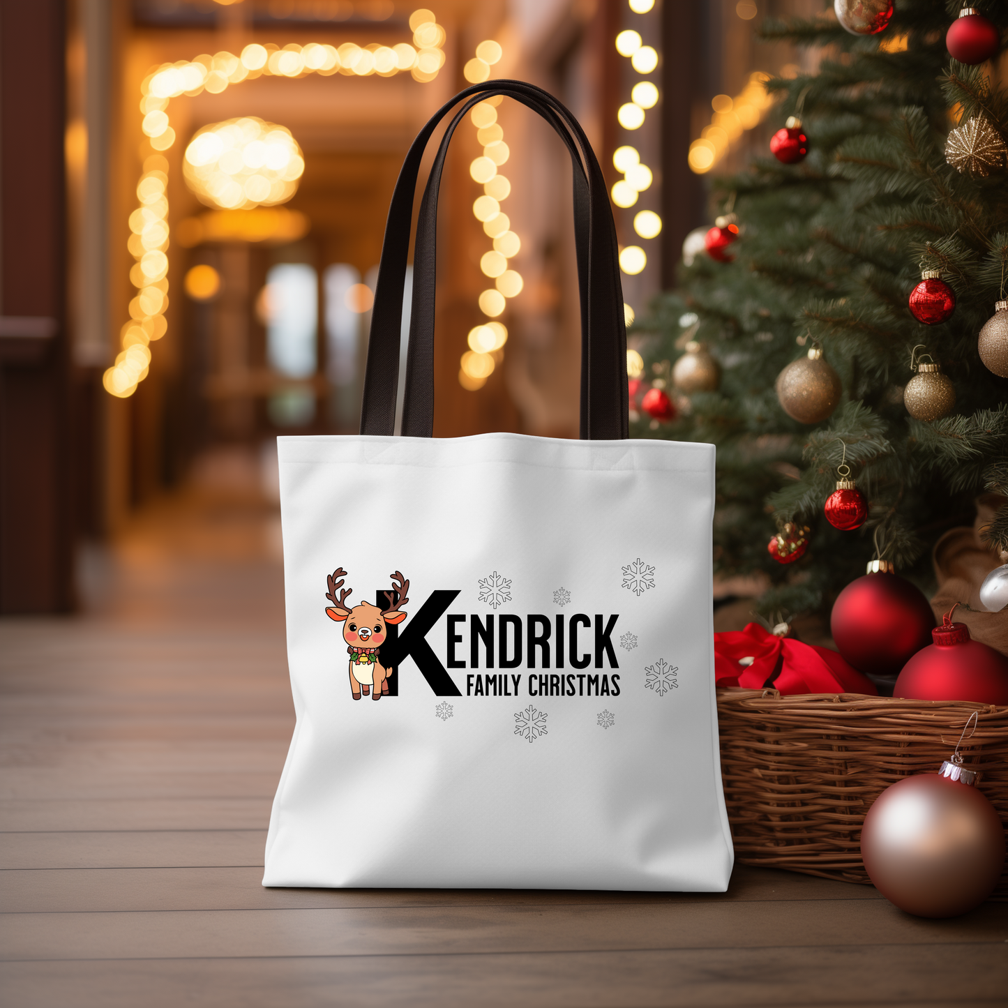 Personalized Christmas Reindeer Tote Bag