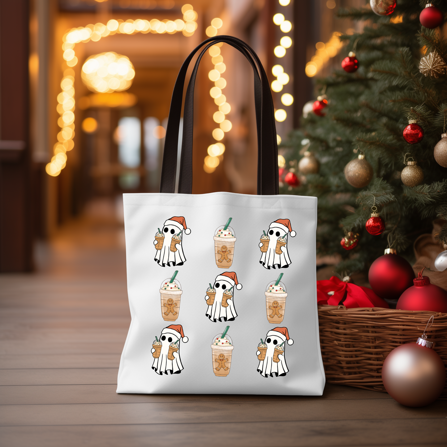 Santa Ghost Iced Coffee Collage Tote Bag