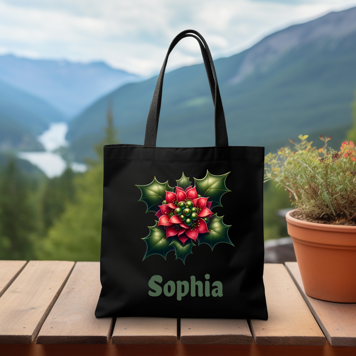 Personalized December Birthday Tote Bag - Holly