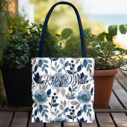 Grandma Blue Floral Tote Bag