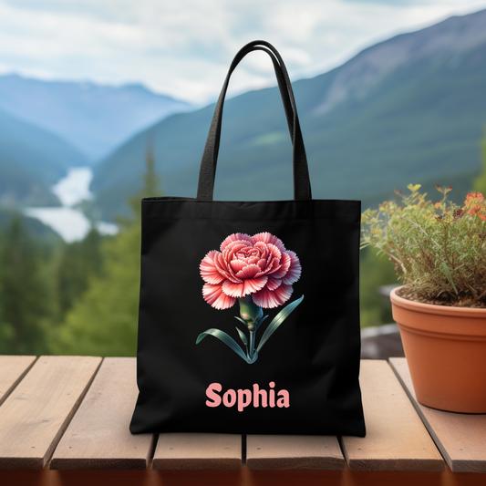 Personalized January Birthday Tote Bag - Carnation