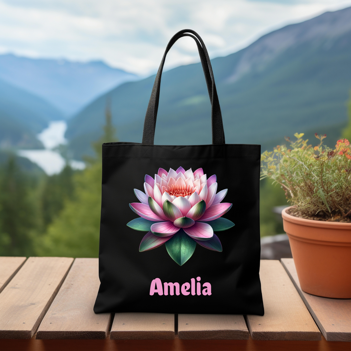 Personalized July Birthday Tote Bag - Water Lily