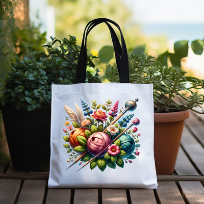 Floral Knitting Tote Bag