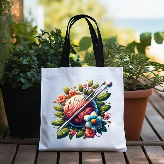 Floral Knitting Tote Bag