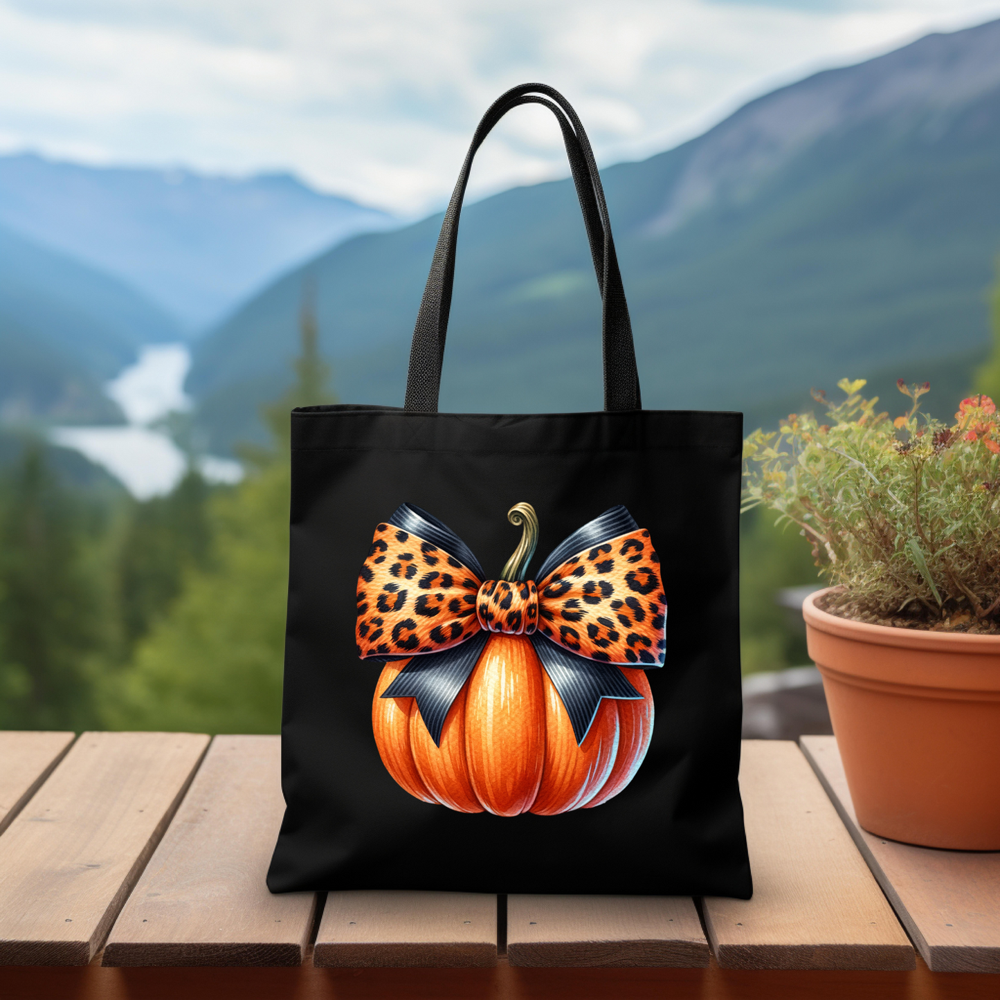 Leopard Bow Pumpkin Tote Bag