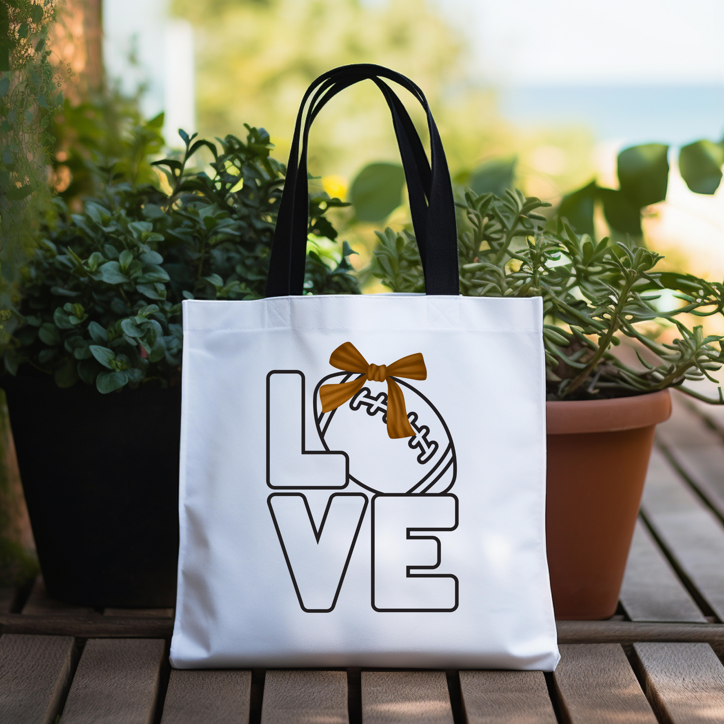 Ribbon Love Football Tote Bag