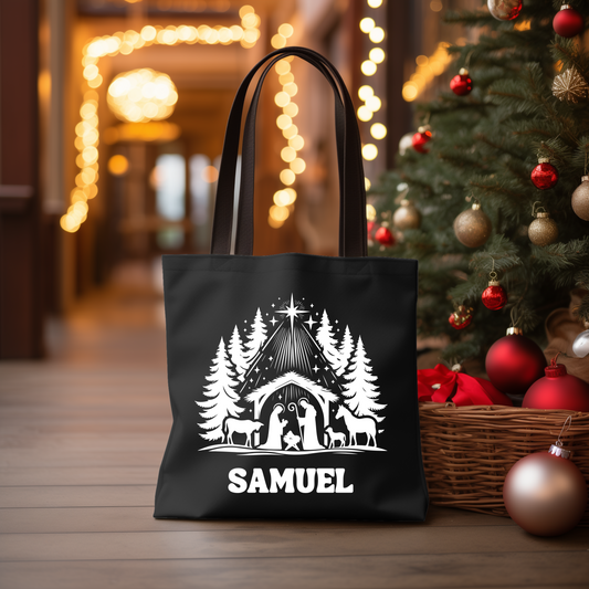 Personalized Christmas Manger Tote Bag