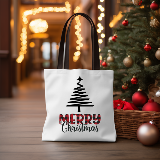 Plaid Merry Christmas Tote Bag