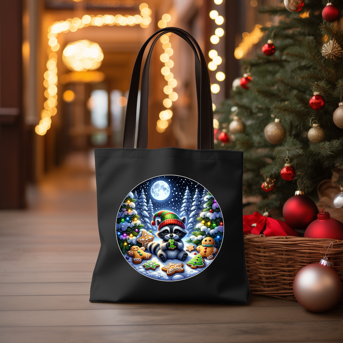 Raccoon Christmas Cookie Tote Bag