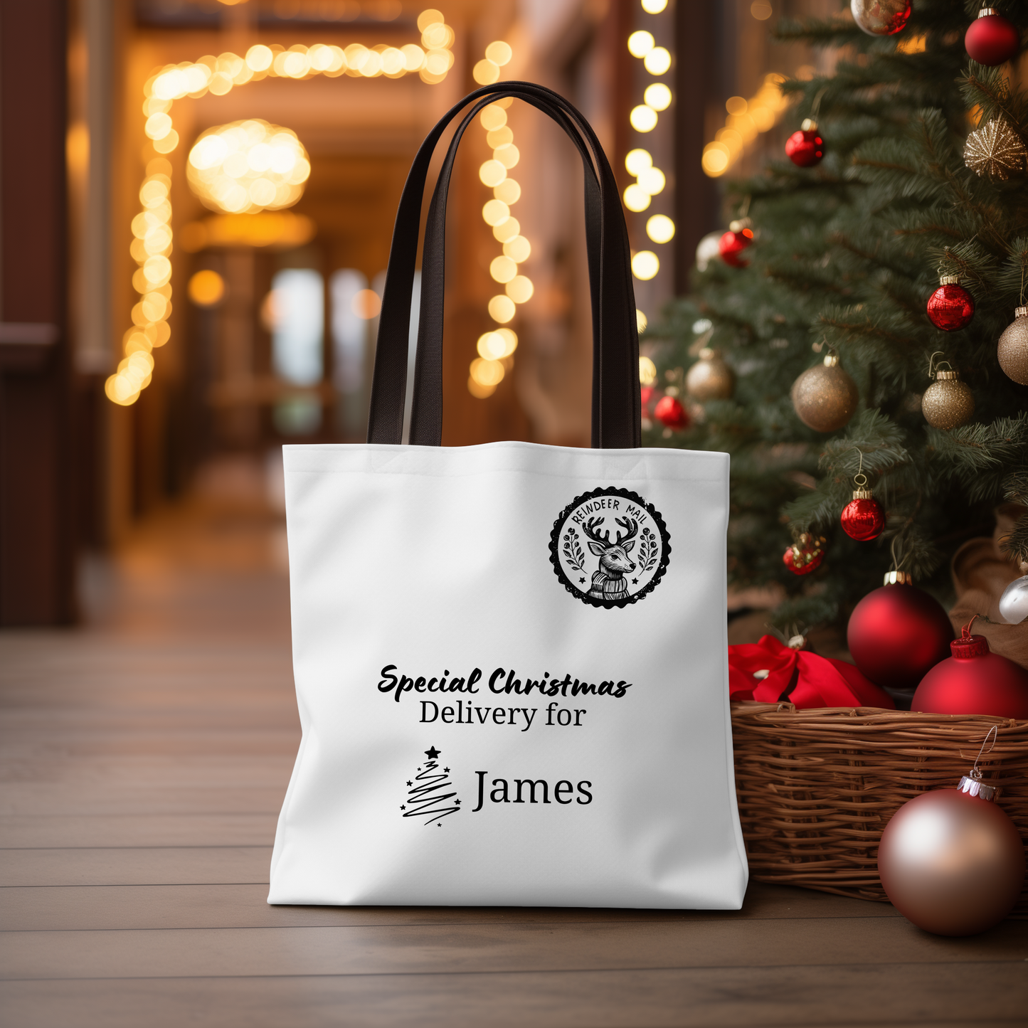 Personalized Christmas Reindeer Tote Bag