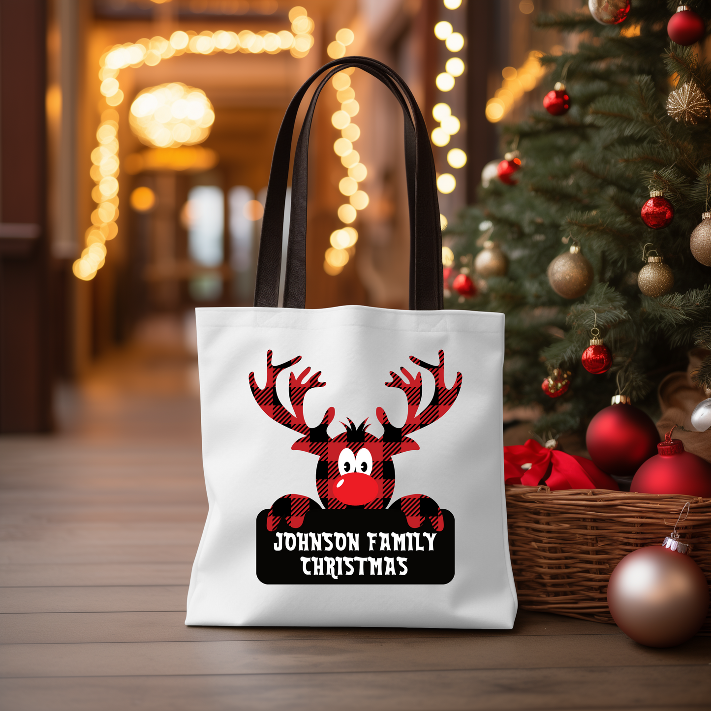 Personalized Family Christmas Reindeer Tote Bag