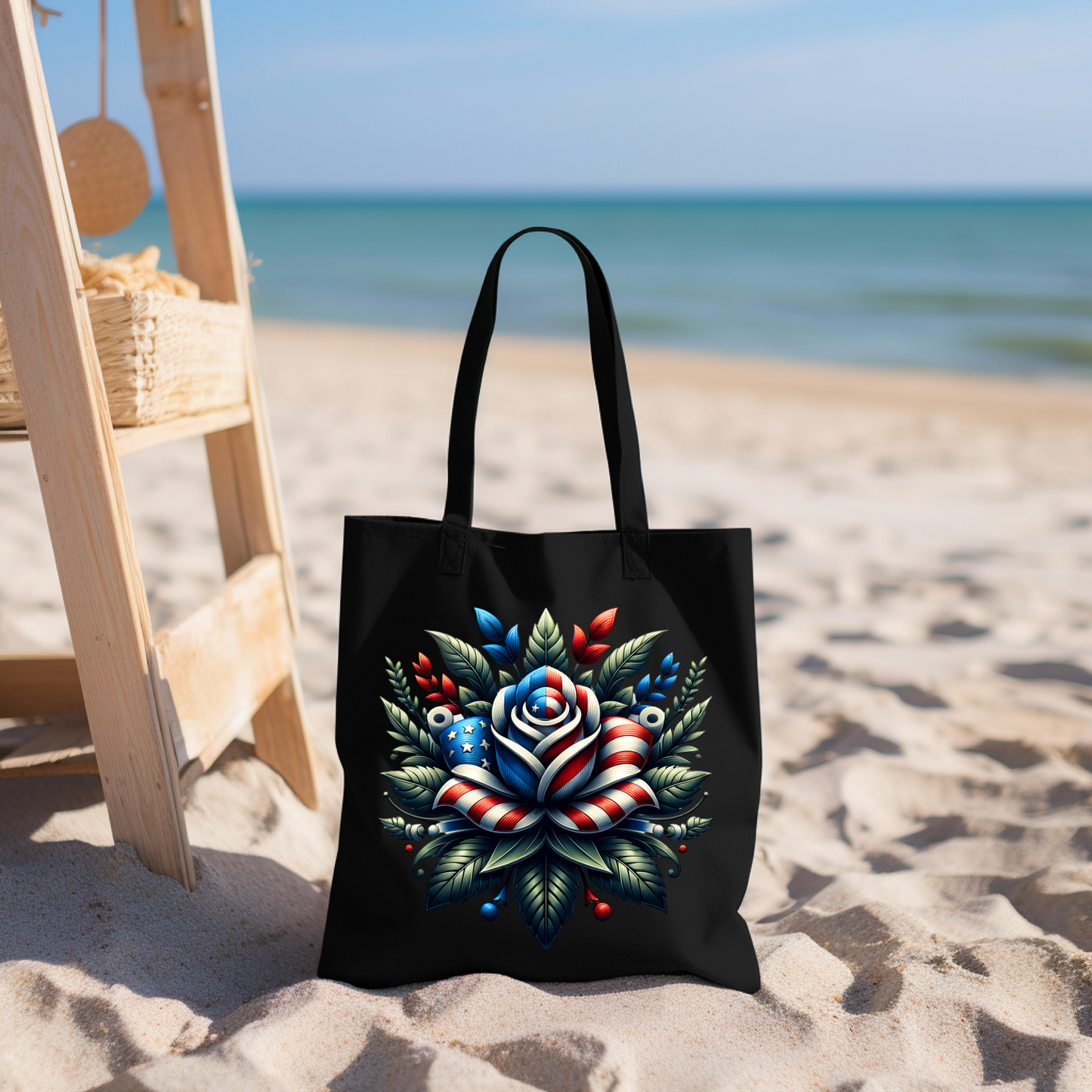 Patriotic Floral Tote Bag