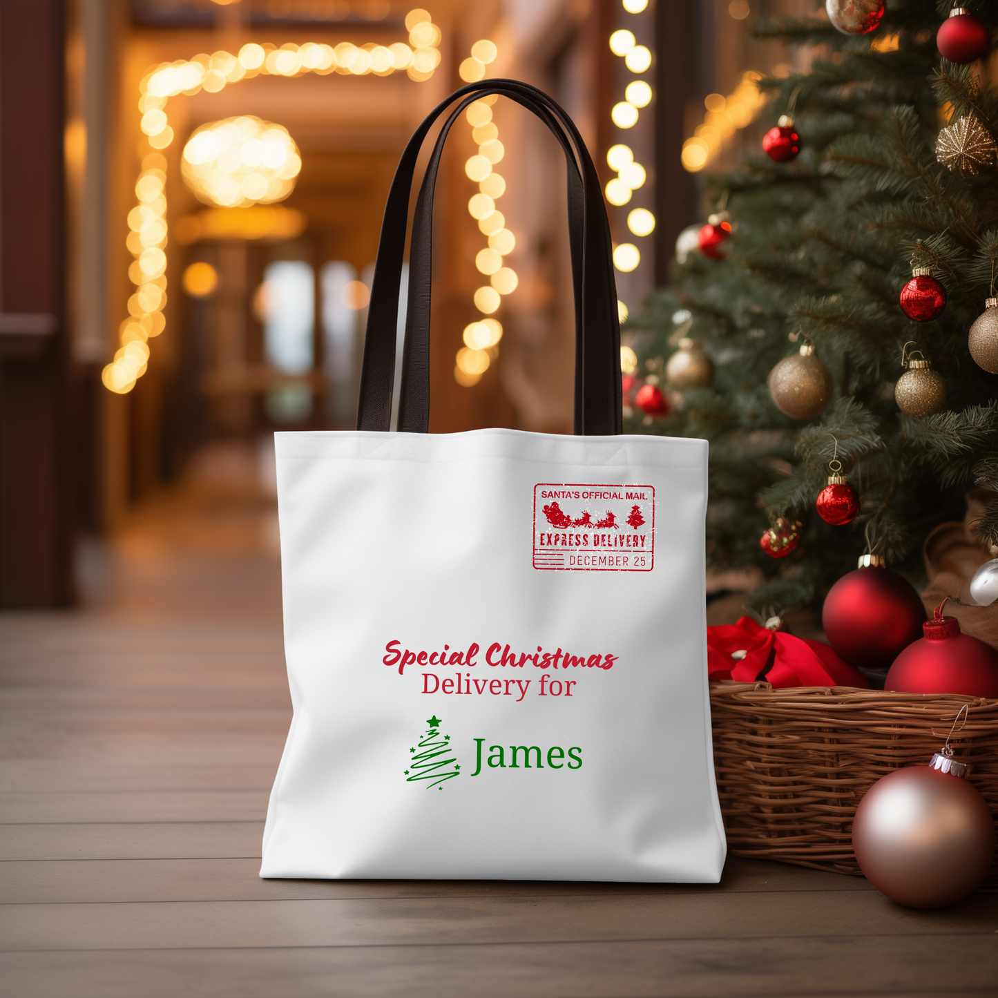 Personalized Christmas Delivery Santa Sleigh Tote Bag