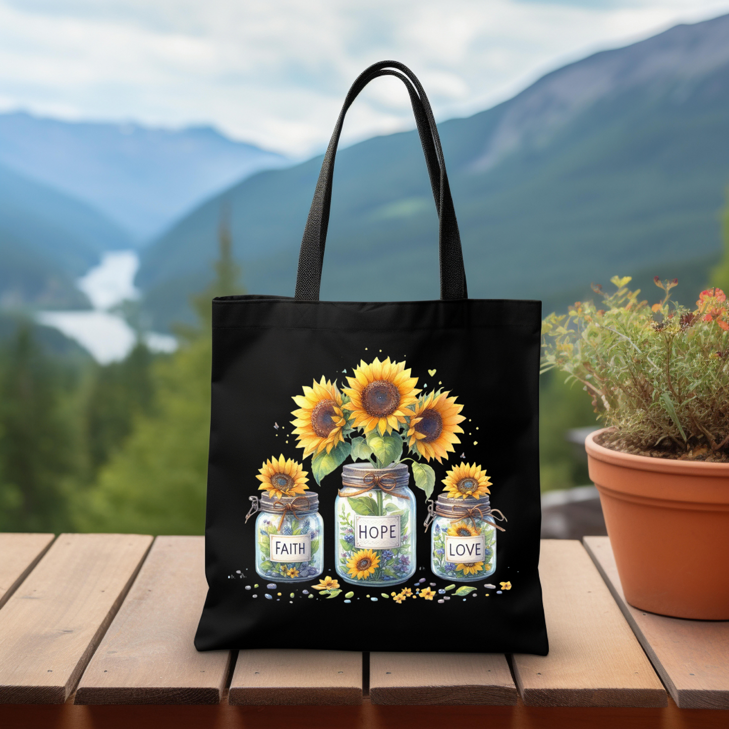 Faith Hope Love Sunflower Tote Bag