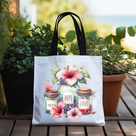 Faith Hope Love Hibiscus Tote Bag